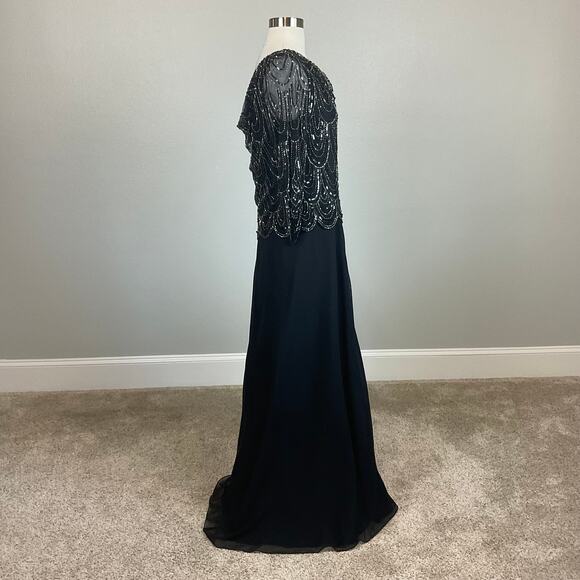 JKara Beaded Chiffon Long Sleeve A-Line Evening Gown Black Size 6 Formal Dress - Picture 4 of 9